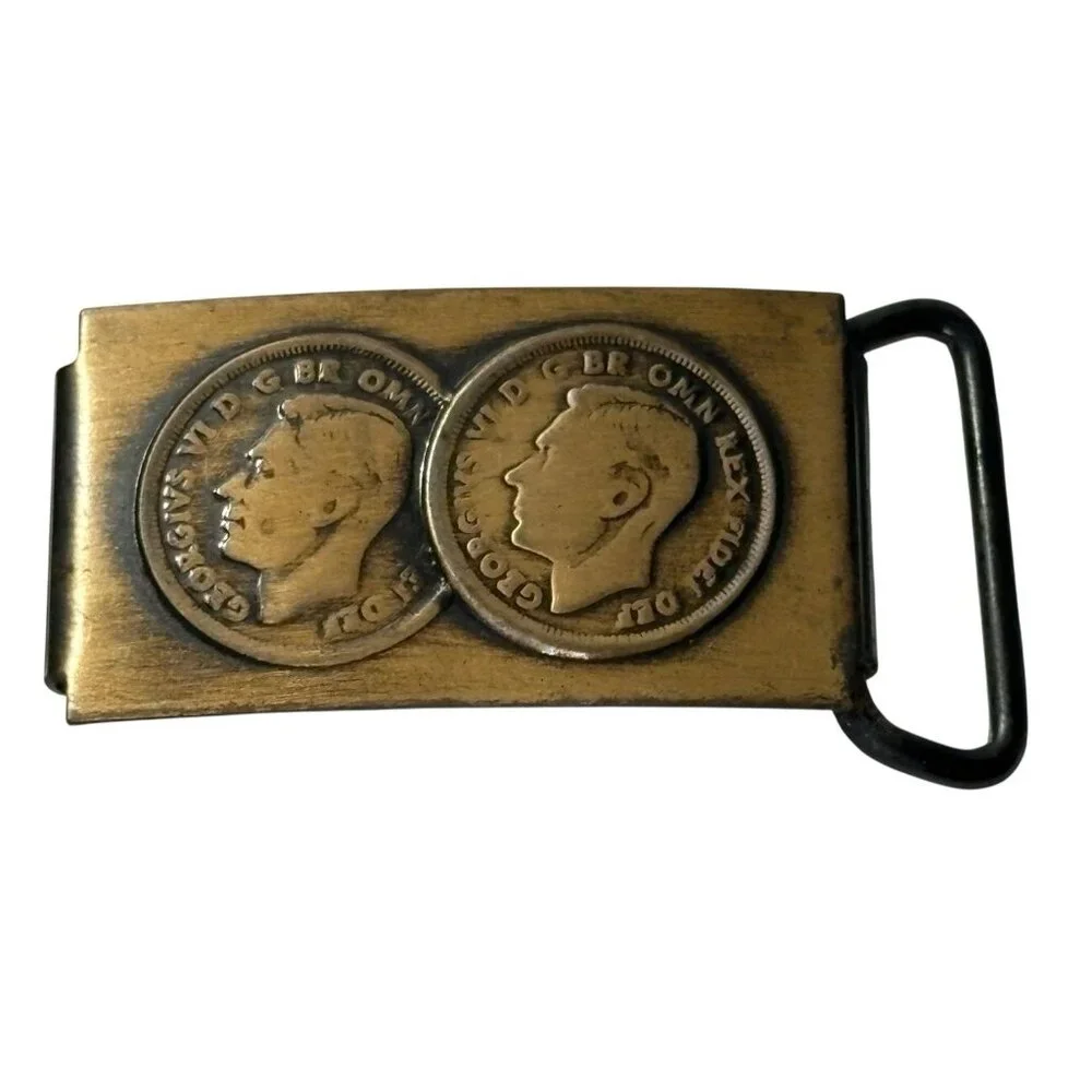 Coin Belt Buckle Great Britain King George Georgivs Vi Omn Rex Fidei Def Vintage